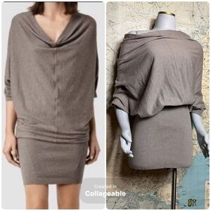 All Saints Elgar Cotton Snap Back Dress, Medium, Sable, NWT